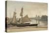 Dunkerque, Fishing Boats Tied to the Wharf, C.1830 (Oil on Laid Paper, Mounted on Canvas)-Jean Baptiste Camille Corot-Stretched Canvas