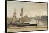 Dunkerque, Fishing Boats Tied to the Wharf, C.1830 (Oil on Laid Paper, Mounted on Canvas)-Jean Baptiste Camille Corot-Framed Stretched Canvas