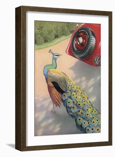 Dunlop Tyre Advertisement, Featuring a Peacock-null-Framed Art Print