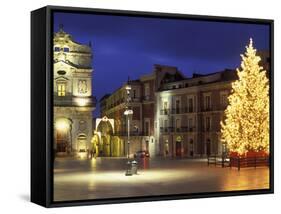 Duomo Square at Christmas, Ortygia, Siracusa, Sicily, Italy, Europe-Vincenzo Lombardo-Framed Stretched Canvas