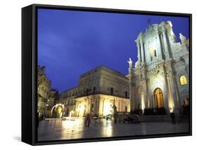 Duomo Square at Dusk, Ortygia, Siracusa, Sicily, Italy, Europe-Vincenzo Lombardo-Framed Stretched Canvas