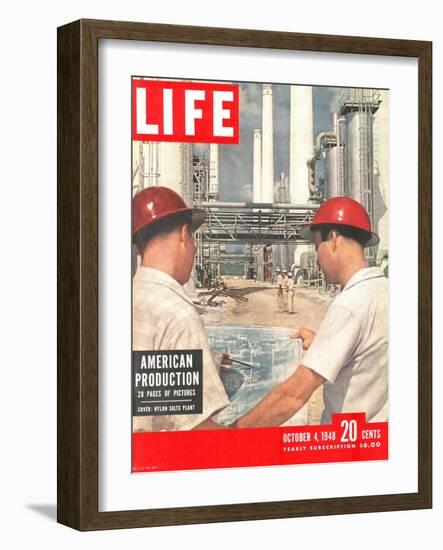 DuPont Nylon Salts Plant, Foremen John McLeod and Sam Mottice Checking Blueprints, October 4, 1948-J. R. Eyerman-Framed Photographic Print