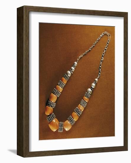 Duqaq Necklace, Composed of Elements in Macro-Granular Wrought Silver and Pacific Coral, Yemen-null-Framed Giclee Print