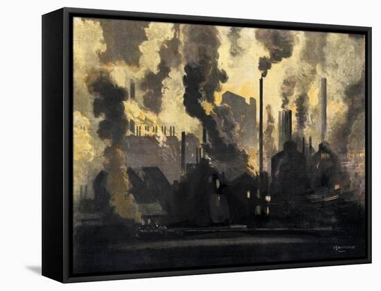 Duquesne Steel Factories at Night, Pittsburgh, Pennsylvania, c.1900-null-Framed Stretched Canvas
