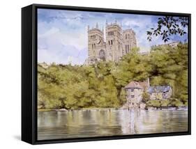 Durham Cathedral from the River Wear-Malcolm Greensmith-Framed Stretched Canvas