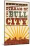 Durham, North Carolina - Skyline and Sunburst Screenprint Style-Lantern Press-Mounted Art Print