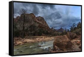 Dusk Beside the Virgin River under a Threatening Sky in Winter-Eleanor-Framed Stretched Canvas