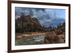 Dusk Beside the Virgin River under a Threatening Sky in Winter-Eleanor-Framed Photographic Print