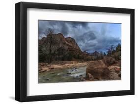 Dusk Beside the Virgin River under a Threatening Sky in Winter-Eleanor-Framed Photographic Print