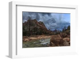 Dusk Beside the Virgin River under a Threatening Sky in Winter-Eleanor-Framed Photographic Print