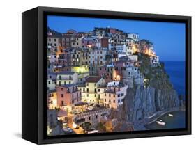 Dusk Falls on a Hillside Town Overlooking the Mediterranean Sea, Manarola, Cinque Terre, Italy-Dennis Flaherty-Framed Stretched Canvas