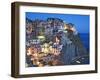 Dusk Falls on a Hillside Town Overlooking the Mediterranean Sea, Manarola, Cinque Terre, Italy-Dennis Flaherty-Framed Premium Photographic Print