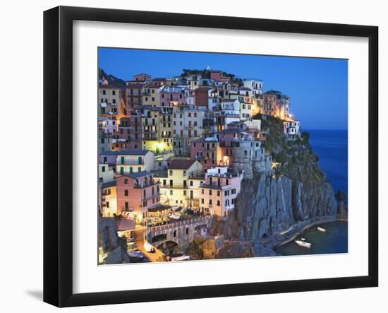 Dusk Falls on a Hillside Town Overlooking the Mediterranean Sea, Manarola, Cinque Terre, Italy-Dennis Flaherty-Framed Premium Photographic Print