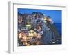 Dusk Falls on a Hillside Town Overlooking the Mediterranean Sea, Manarola, Cinque Terre, Italy-Dennis Flaherty-Framed Premium Photographic Print