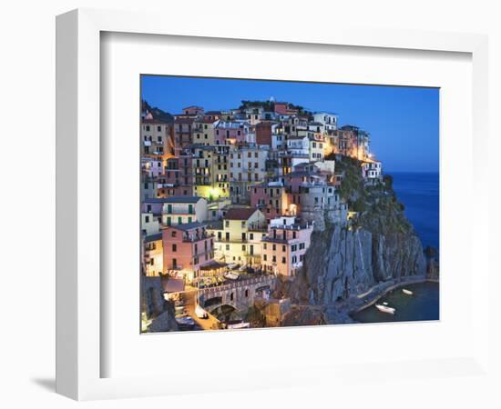 Dusk Falls on a Hillside Town Overlooking the Mediterranean Sea, Manarola, Cinque Terre, Italy-Dennis Flaherty-Framed Photographic Print