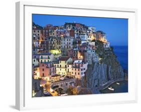 Dusk Falls on a Hillside Town Overlooking the Mediterranean Sea, Manarola, Cinque Terre, Italy-Dennis Flaherty-Framed Photographic Print