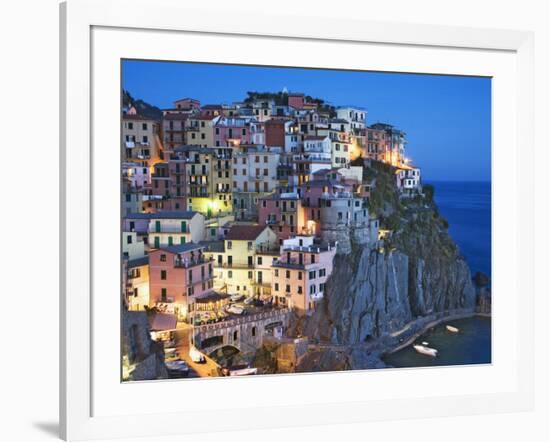 Dusk Falls on a Hillside Town Overlooking the Mediterranean Sea, Manarola, Cinque Terre, Italy-Dennis Flaherty-Framed Photographic Print