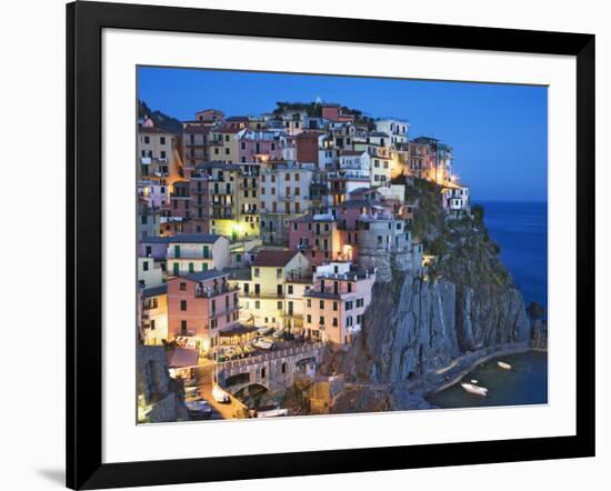 Dusk Falls on a Hillside Town Overlooking the Mediterranean Sea, Manarola, Cinque Terre, Italy-Dennis Flaherty-Framed Photographic Print