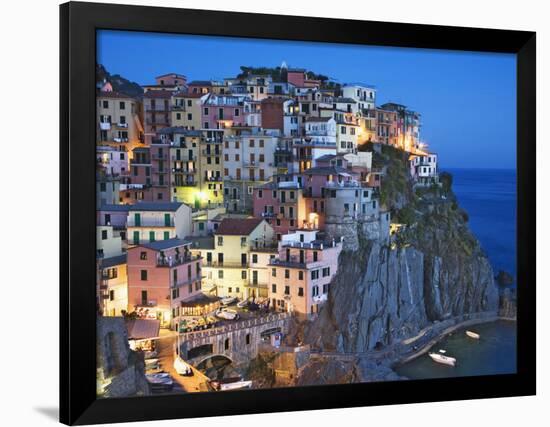 Dusk Falls on a Hillside Town Overlooking the Mediterranean Sea, Manarola, Cinque Terre, Italy-Dennis Flaherty-Framed Photographic Print