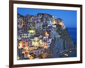 Dusk Falls on a Hillside Town Overlooking the Mediterranean Sea, Manarola, Cinque Terre, Italy-Dennis Flaherty-Framed Photographic Print