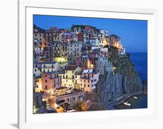 Dusk Falls on a Hillside Town Overlooking the Mediterranean Sea, Manarola, Cinque Terre, Italy-Dennis Flaherty-Framed Photographic Print