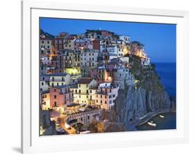 Dusk Falls on a Hillside Town Overlooking the Mediterranean Sea, Manarola, Cinque Terre, Italy-Dennis Flaherty-Framed Photographic Print