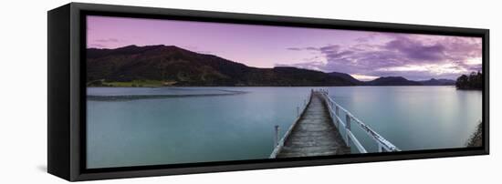 Dusk Falls over Wharf in Idyllic Kenepuru Sound, Marlborough Sounds, South Island, New Zealand-Doug Pearson-Framed Stretched Canvas