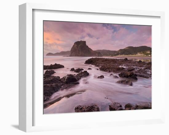 Dusk in the Lion Rock, Piha, Auckland, North Island, New Zealand-Rainer Mirau-Framed Photographic Print