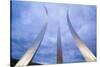 Dusk light behind three soaring spires of Air Force Memorial at One Air Force Memorial Drive, Ar...-null-Stretched Canvas