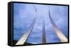 Dusk light behind three soaring spires of Air Force Memorial at One Air Force Memorial Drive, Ar...-null-Framed Stretched Canvas