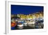 Dusk light on harbour and fishing village of Camogli, Gulf of Paradise, Portofino Nat'l Park, Italy-Roberto Moiola-Framed Photographic Print