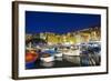 Dusk light on harbour and fishing village of Camogli, Gulf of Paradise, Portofino Nat'l Park, Italy-Roberto Moiola-Framed Photographic Print