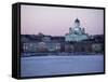Dusk Light on Lutheran Christian Cathedral in Winter Snow, Across the Frozen Baltic Sea, Finland-Gavin Hellier-Framed Stretched Canvas