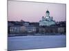 Dusk Light on Lutheran Christian Cathedral in Winter Snow, Across the Frozen Baltic Sea, Finland-Gavin Hellier-Mounted Photographic Print