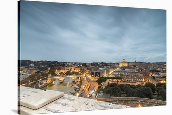 Dusk lights on Lungo Tevere with the Basilica di San Pietro in the background, Rome, Lazio, Italy, -Roberto Moiola-Stretched Canvas