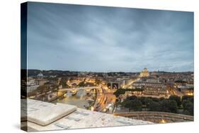Dusk lights on Lungo Tevere with the Basilica di San Pietro in the background, Rome, Lazio, Italy, -Roberto Moiola-Stretched Canvas