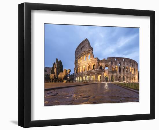 Dusk lights on the Colosseum (Flavian Amphitheatre), UNESCO World Heritage Site, Rome, Lazio, Italy-Roberto Moiola-Framed Photographic Print