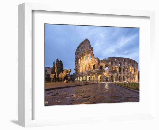 Dusk lights on the Colosseum (Flavian Amphitheatre), UNESCO World Heritage Site, Rome, Lazio, Italy-Roberto Moiola-Framed Photographic Print