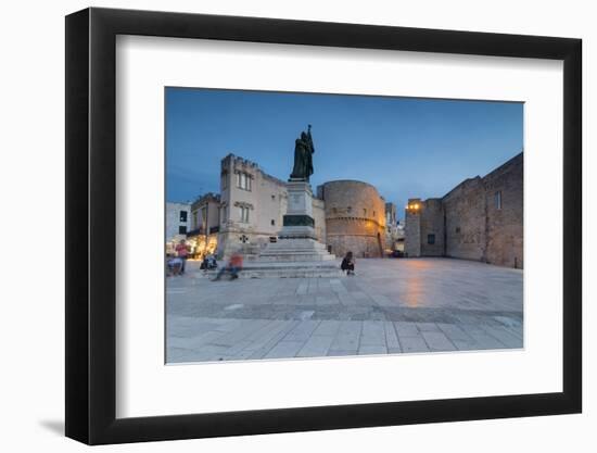 Dusk lights on the medieval fortress and squares of the old town, Otranto, Province of Lecce, Apuli-Roberto Moiola-Framed Photographic Print