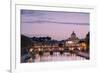 Dusk Lights on Tiber River with Bridge Umberto I and Basilica Di San Pietro in the Background, Rome-Roberto Moiola-Framed Photographic Print