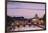 Dusk Lights on Tiber River with Bridge Umberto I and Basilica Di San Pietro in the Background, Rome-Roberto Moiola-Framed Photographic Print