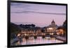 Dusk Lights on Tiber River with Bridge Umberto I and Basilica Di San Pietro in the Background, Rome-Roberto Moiola-Framed Photographic Print