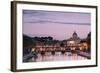 Dusk Lights on Tiber River with Bridge Umberto I and Basilica Di San Pietro in the Background, Rome-Roberto Moiola-Framed Photographic Print