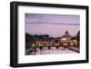 Dusk Lights on Tiber River with Bridge Umberto I and Basilica Di San Pietro in the Background, Rome-Roberto Moiola-Framed Photographic Print