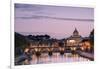 Dusk Lights on Tiber River with Bridge Umberto I and Basilica Di San Pietro in the Background, Rome-Roberto Moiola-Framed Premium Photographic Print