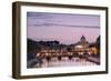 Dusk Lights on Tiber River with Bridge Umberto I and Basilica Di San Pietro in the Background, Rome-Roberto Moiola-Framed Photographic Print