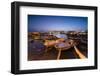 Dusk lights the harbor and the medieval old town of Gallipoli, Province of Lecce, Apulia, Italy, Eu-Roberto Moiola-Framed Photographic Print