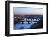 Dusk lights up the historical bridges and buildings reflected on Vltava River, Prague, Czech Republ-Roberto Moiola-Framed Photographic Print