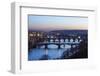 Dusk lights up the historical bridges and buildings reflected on Vltava River, Prague, Czech Republ-Roberto Moiola-Framed Photographic Print