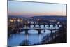 Dusk lights up the historical bridges and buildings reflected on Vltava River, Prague, Czech Republ-Roberto Moiola-Mounted Photographic Print